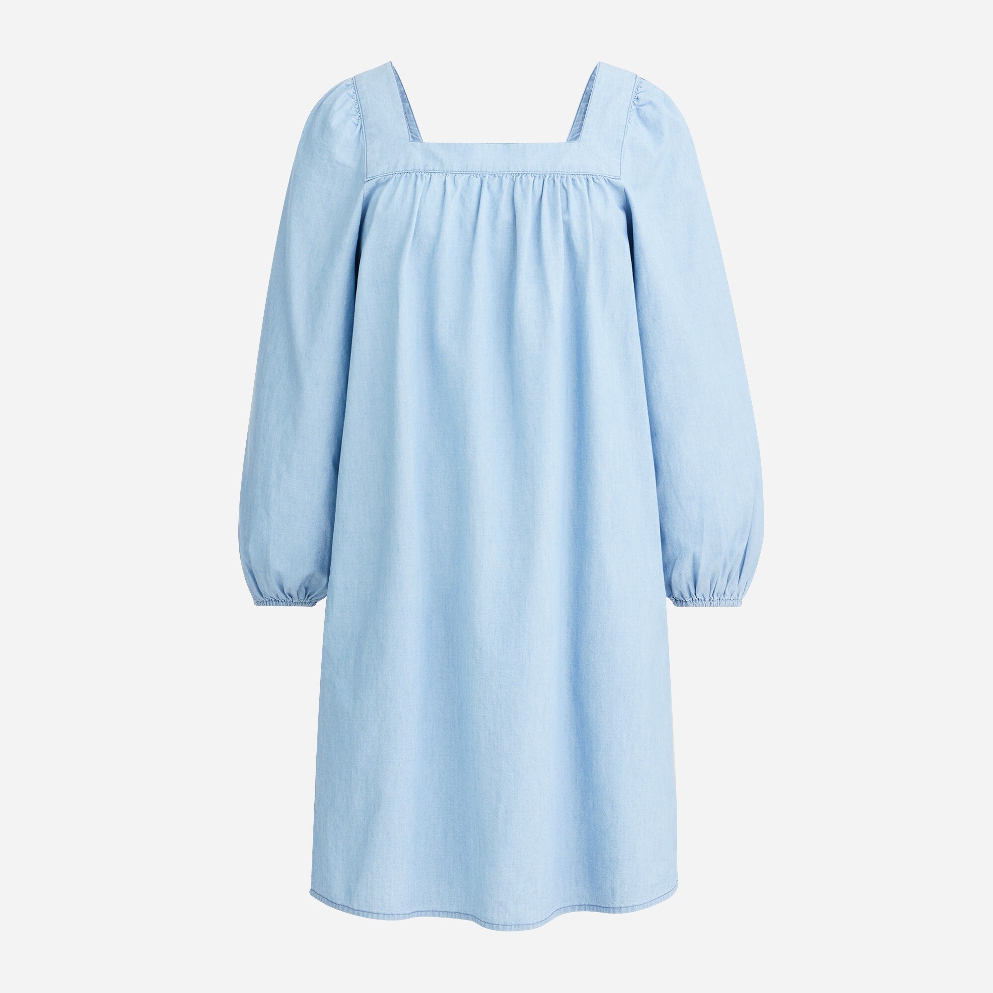 Squareneck chambray shift dress