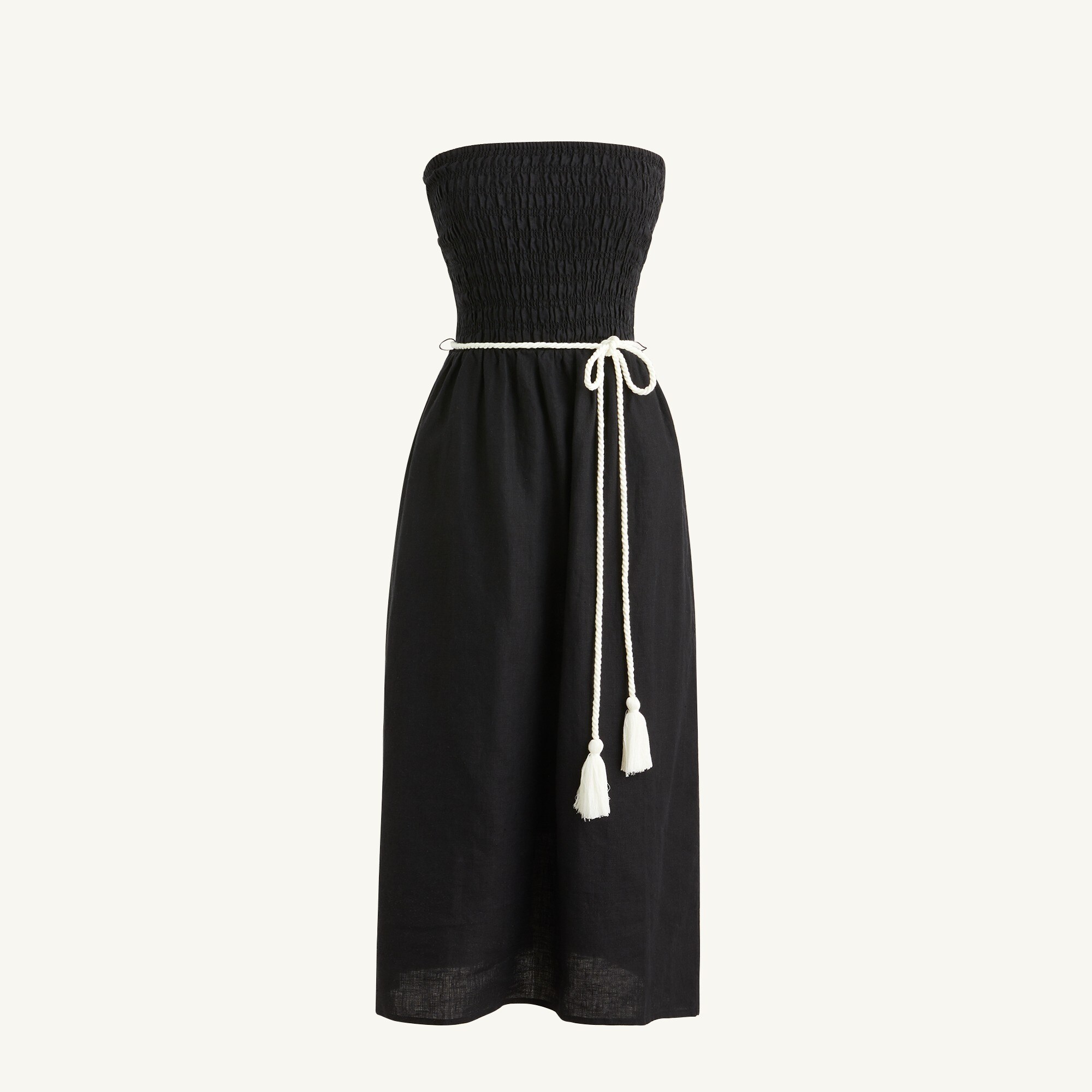 Strapless smocked linen dress