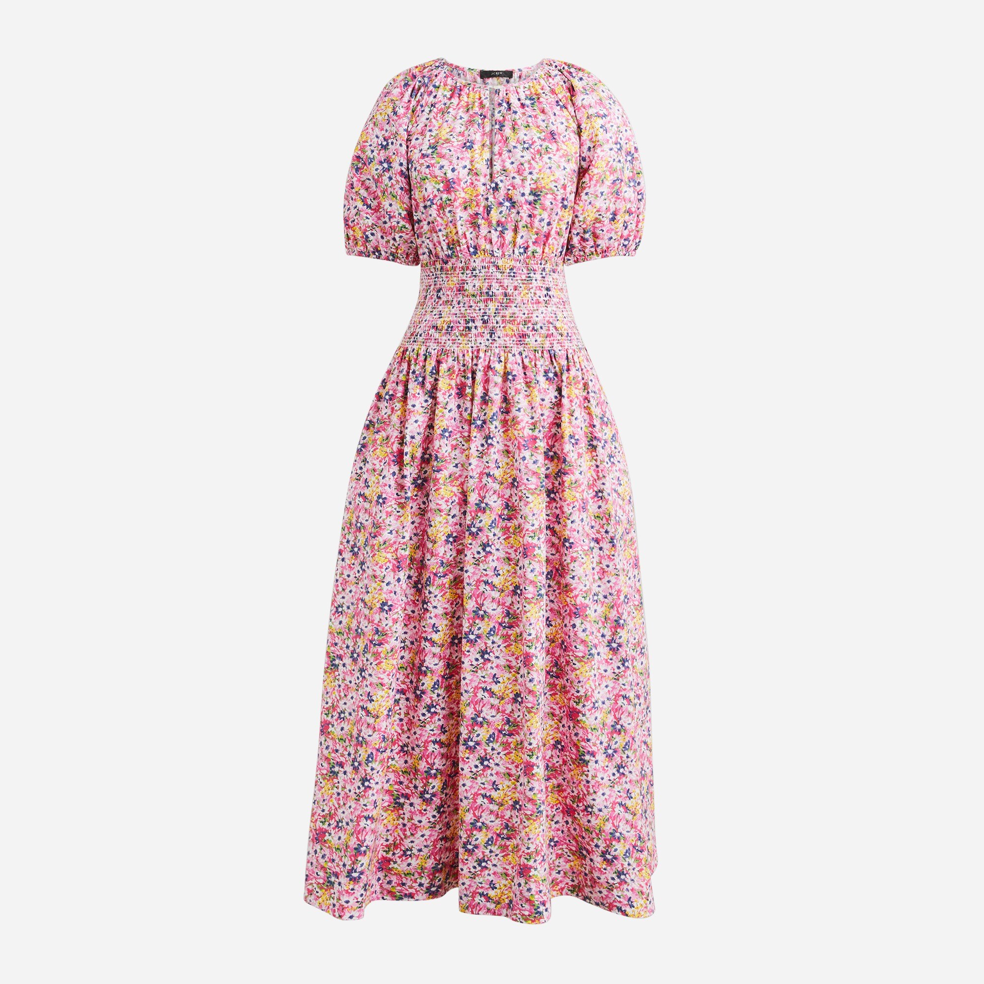 Floral Smocked Puff Sleeve A-line Midi Dress