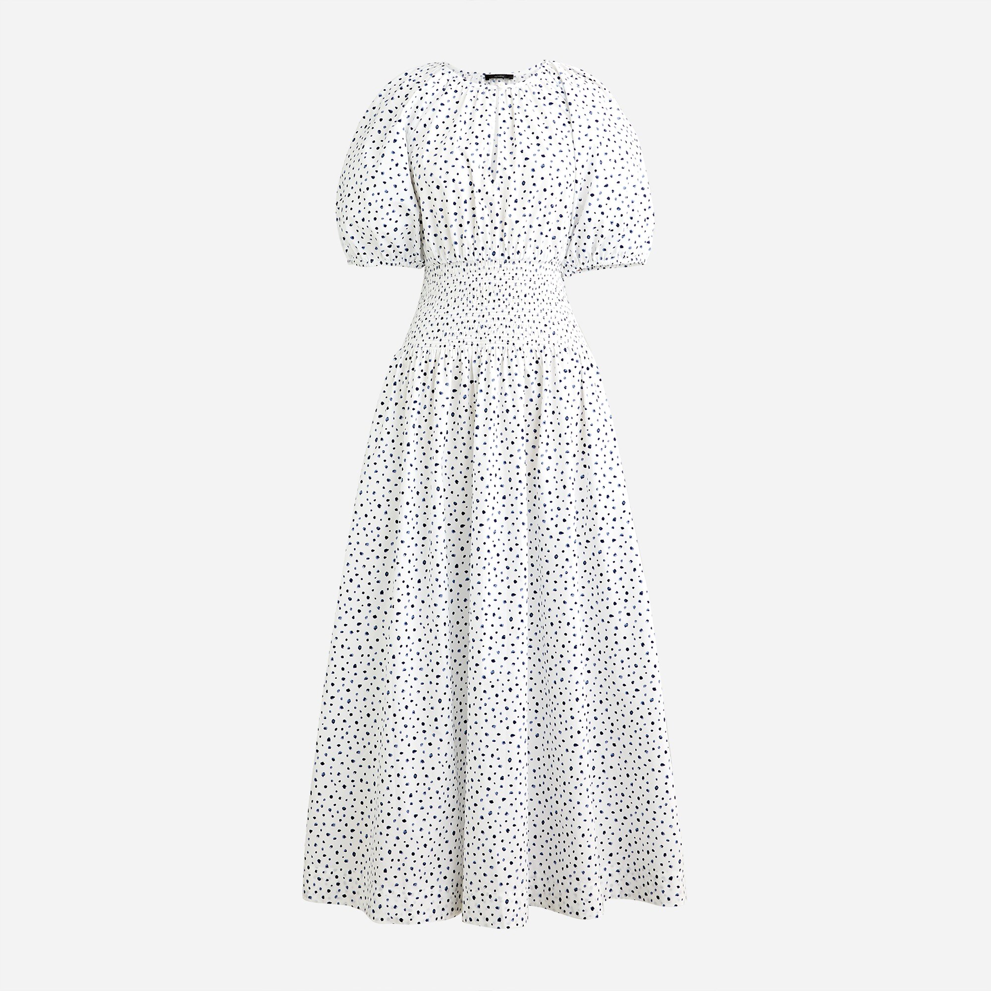 j crew puff sleeve midi dress Puff-sleeve Smocked-waist Midi Dress In Dot For Women