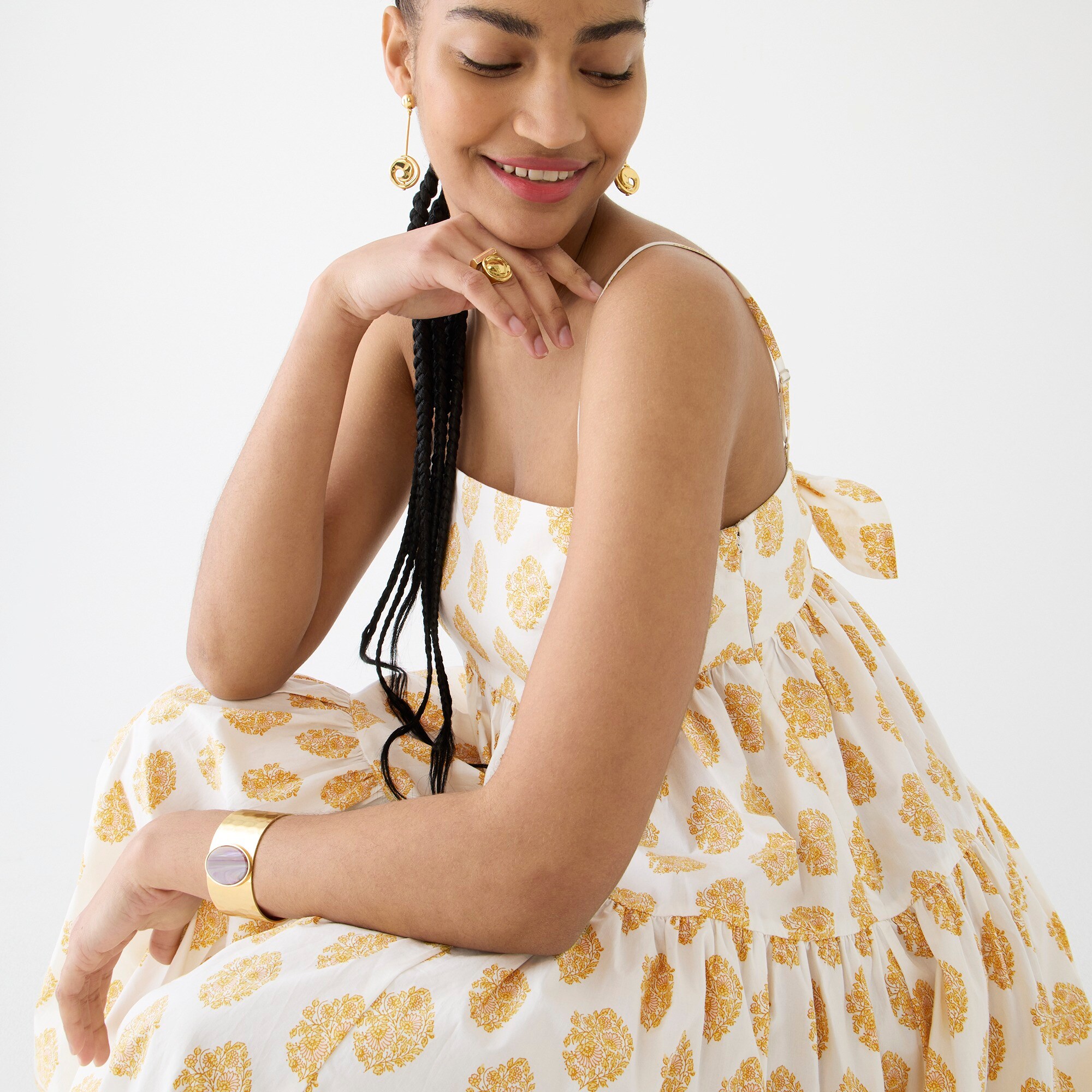 J.Crew Tie-back tiered dress in gathered floral block print