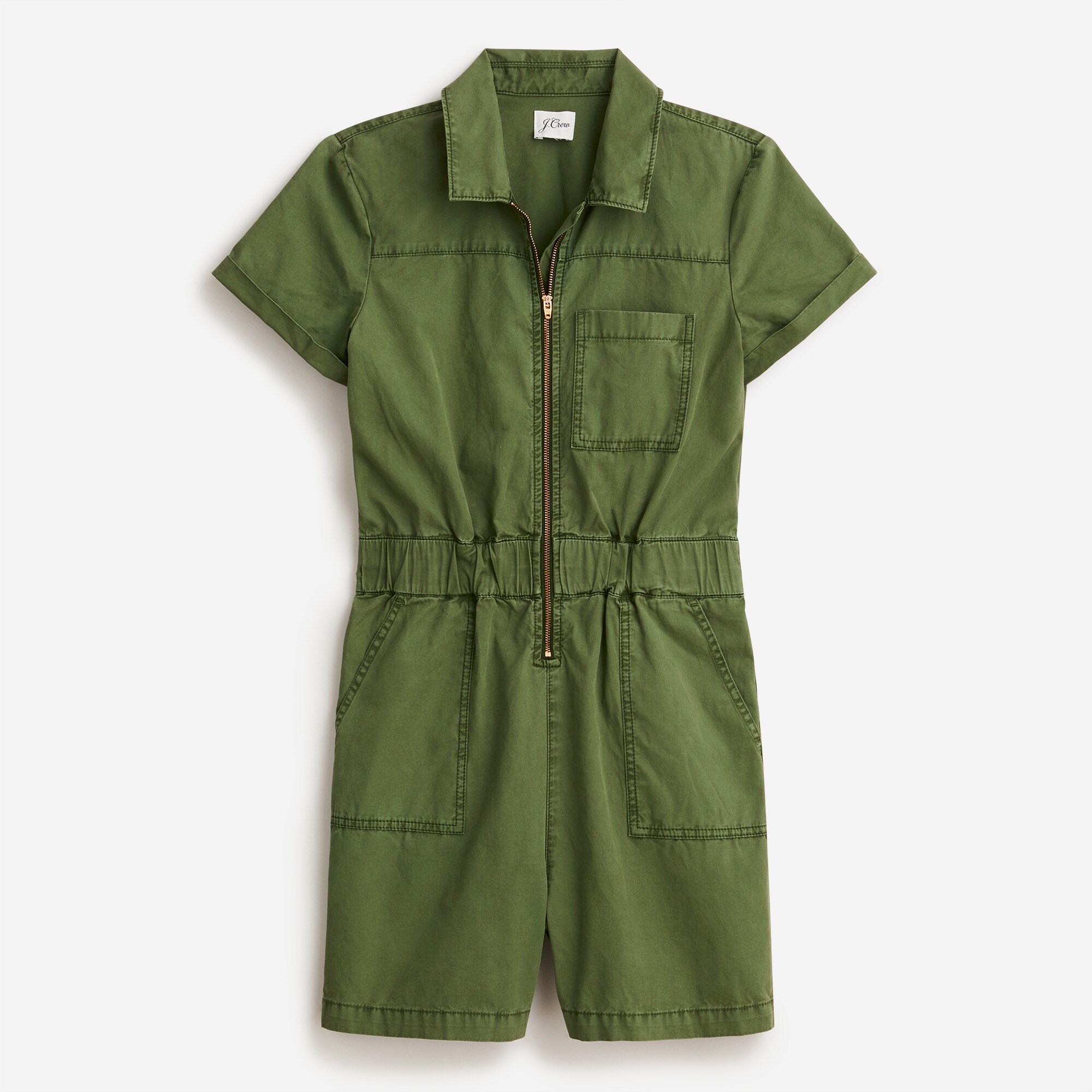 Zip-front chino romper