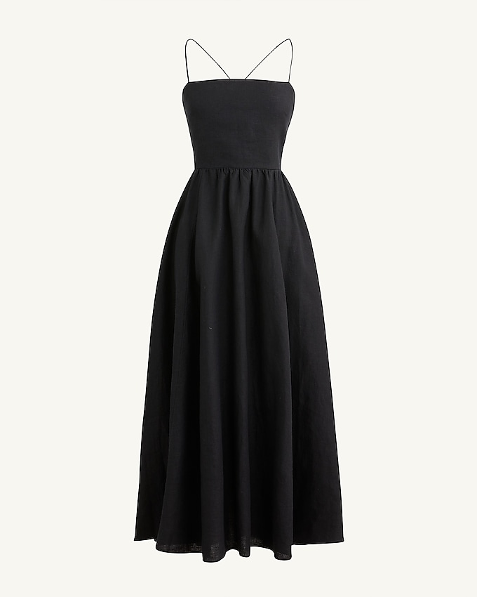 j.crew: strappy-back linen midi dress for women, right side, view zoomed