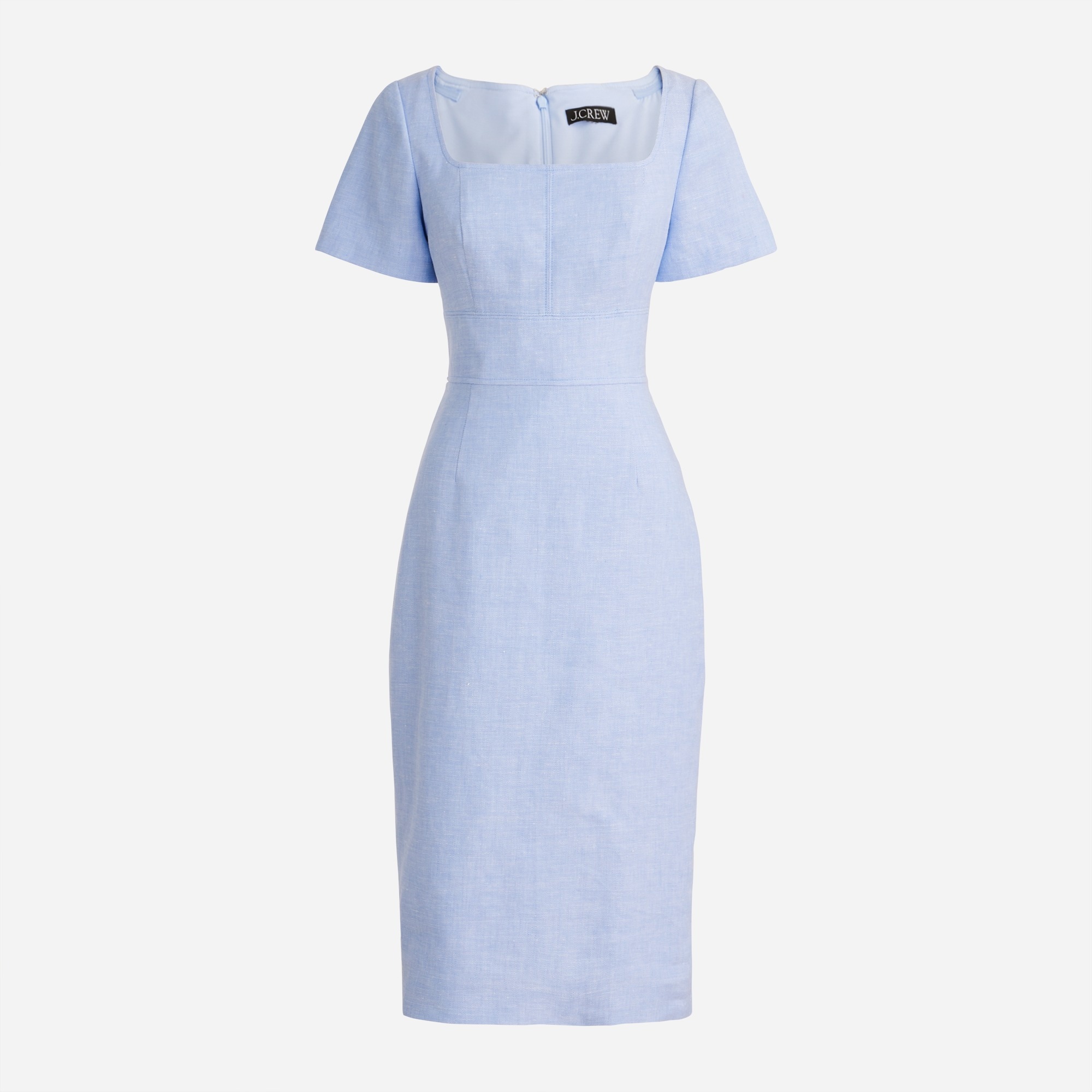 Squareneck sheath dress in stretch linen blend