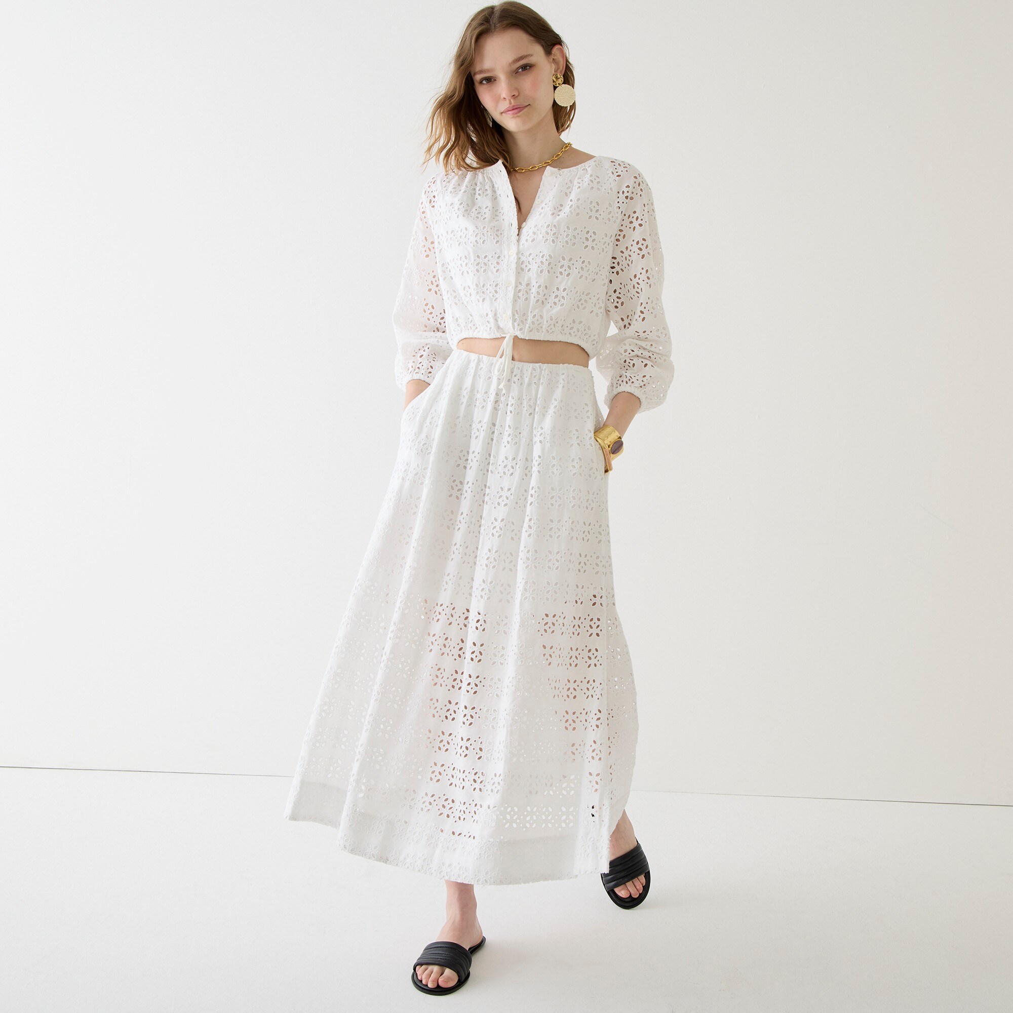J.Crew Linen maxi skirt in eyelet