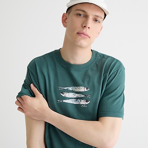 mens Made-in-the-USA watercolor sardine graphic T-shirt