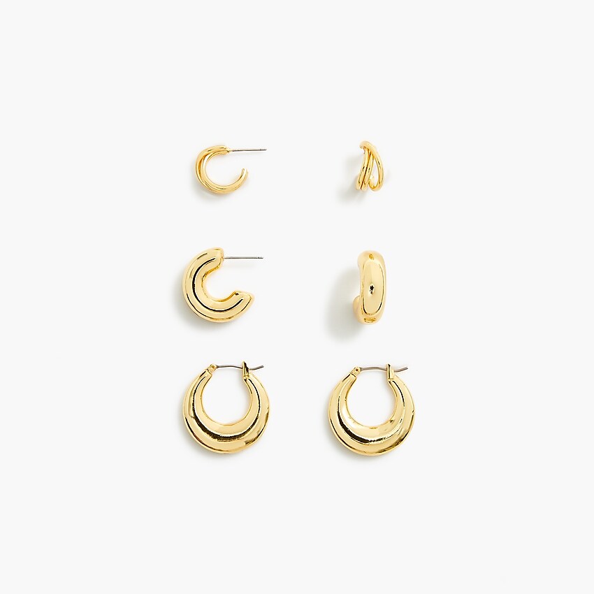 factory: hoop earrings set-of three for women, right side, view zoomed
