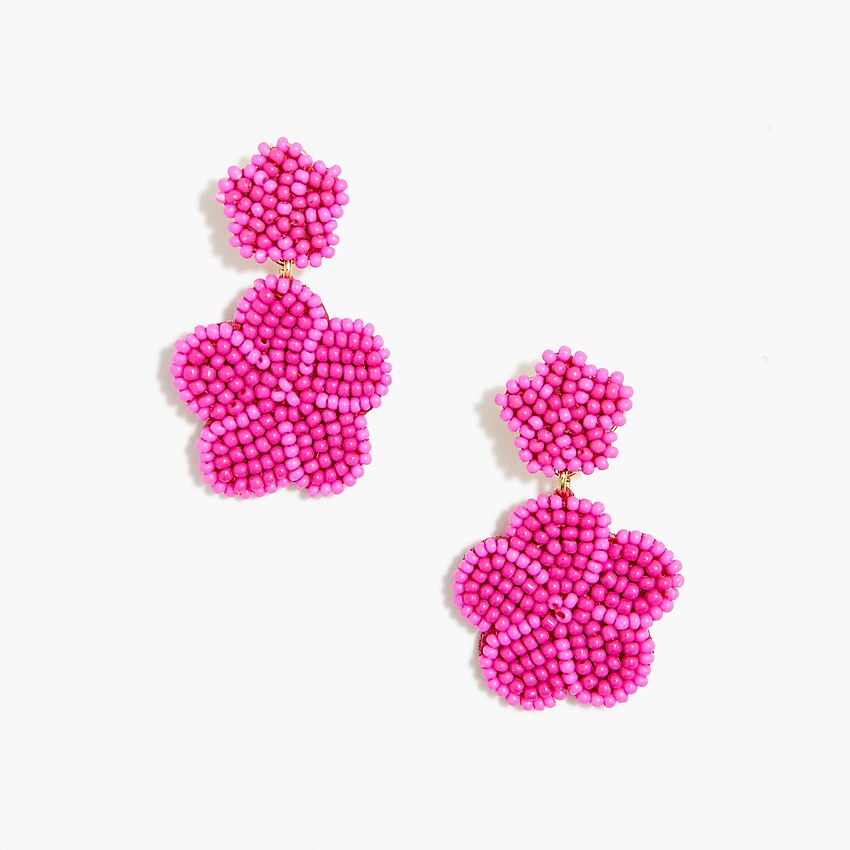 factory: beaded flower statement earrings for women, right side, view zoomed