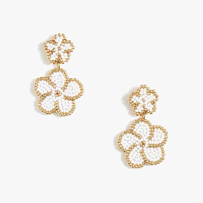 factory: beaded flower statement earrings for women, right side, view zoomed