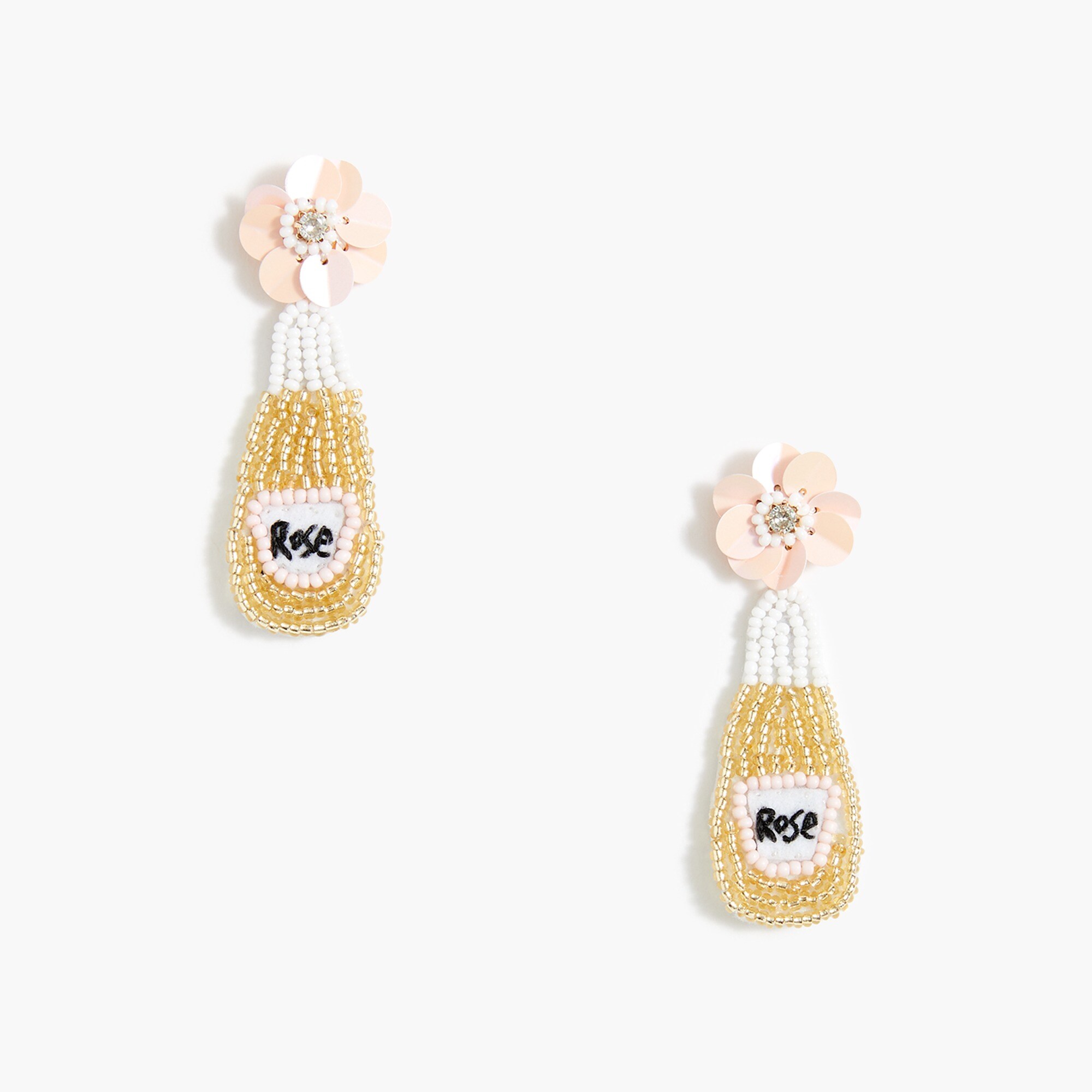 Beaded rosé bottle statement earrings