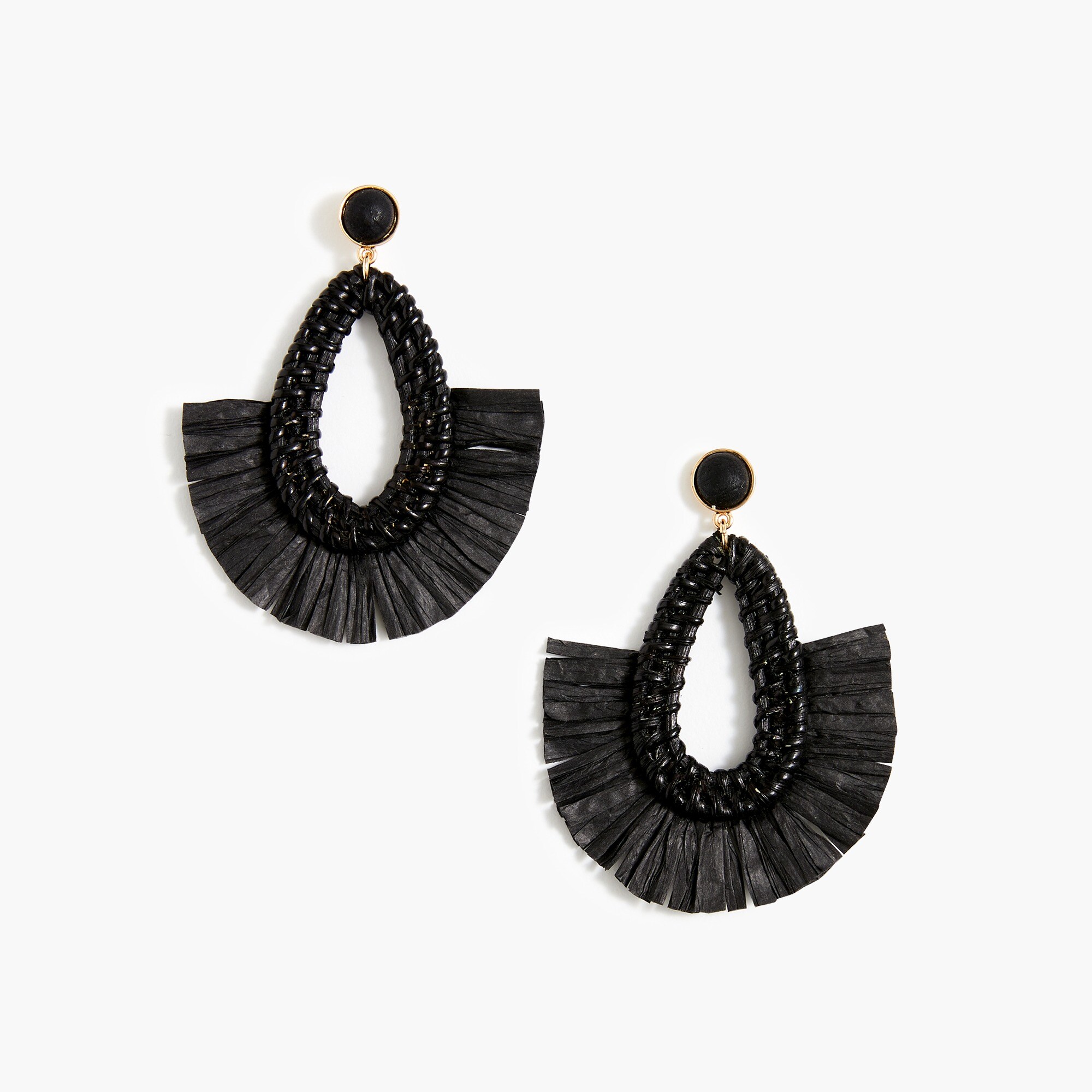 Teardrop wrapped raffia fringe statement earrings