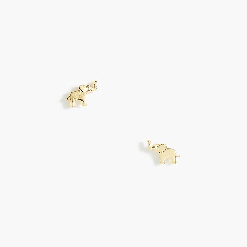 factory: gold elephant stud earrings for women, right side, view zoomed