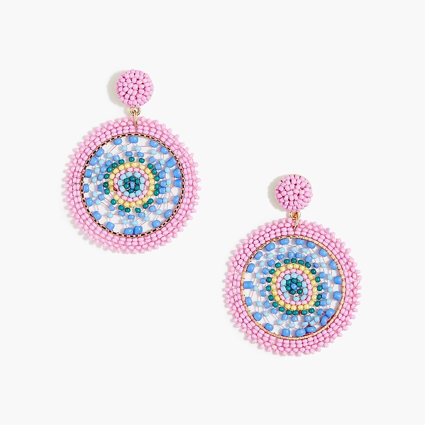 factory: multibeaded circle statement earrings for women, right side, view zoomed