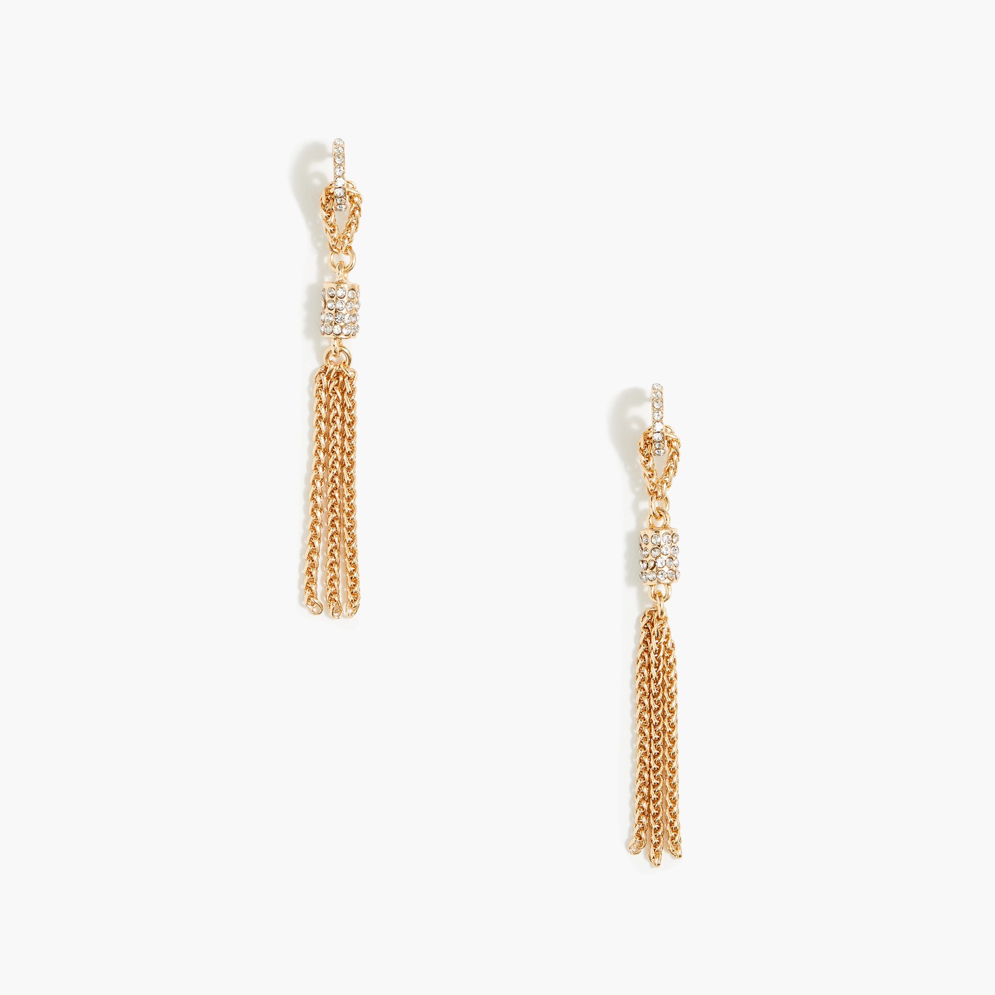 Gold tassel drop earrings with rhinestones