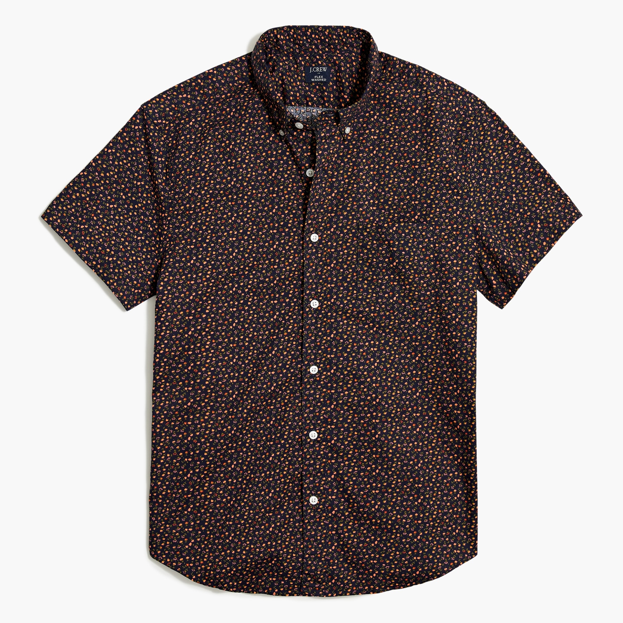 slim short-sleeve printed flex casual shirt for men