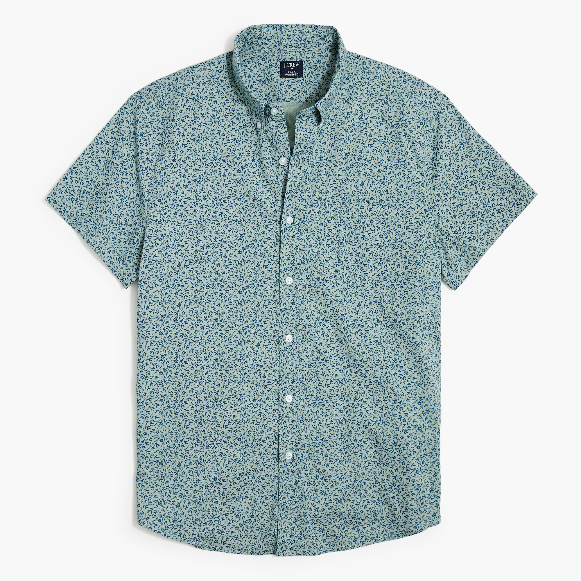slim short-sleeve printed flex casual shirt for men