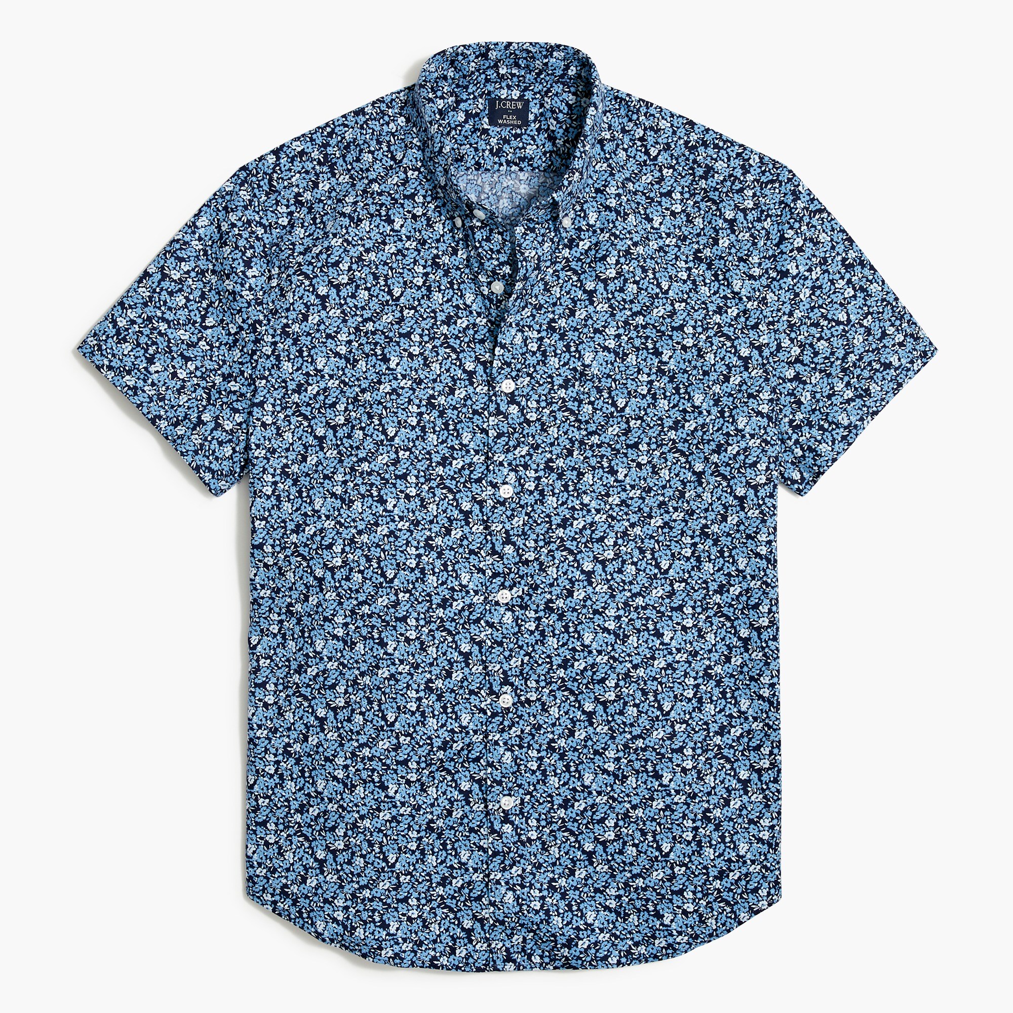 slim short-sleeve printed flex casual shirt for men