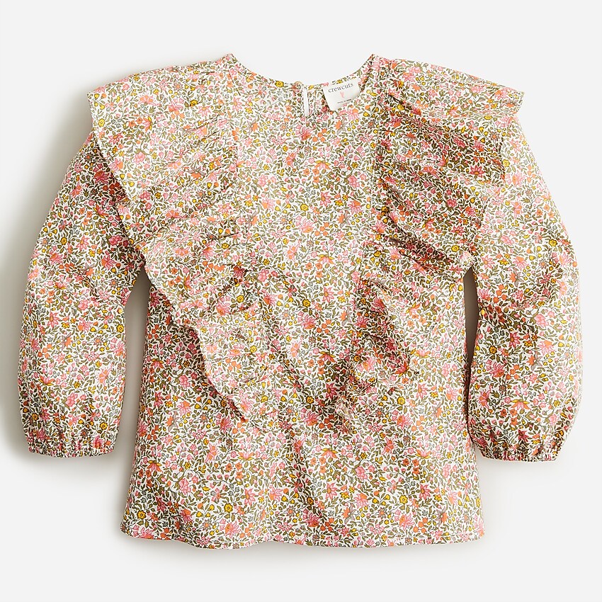 j.crew: girls' cotton poplin ruffle top for girls, right side, view zoomed