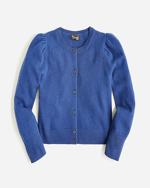  Girls&apos; cashmere puff-sleeve cardigan sweater