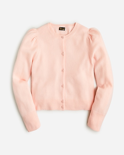 girls Girls&apos; cashmere puff-sleeve cardigan sweater