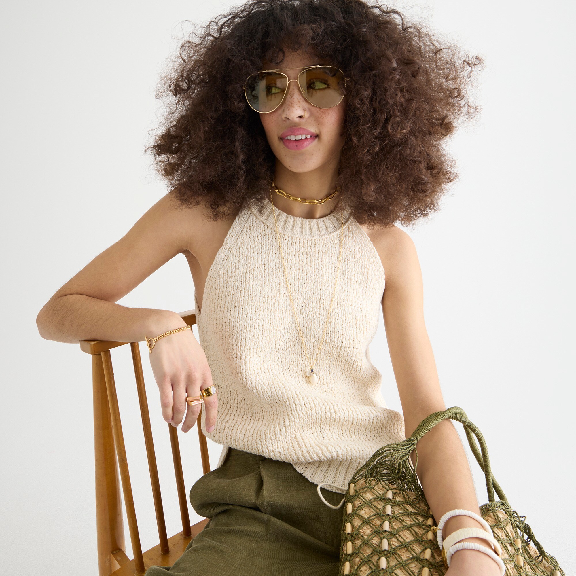 High-neck sweater-tank