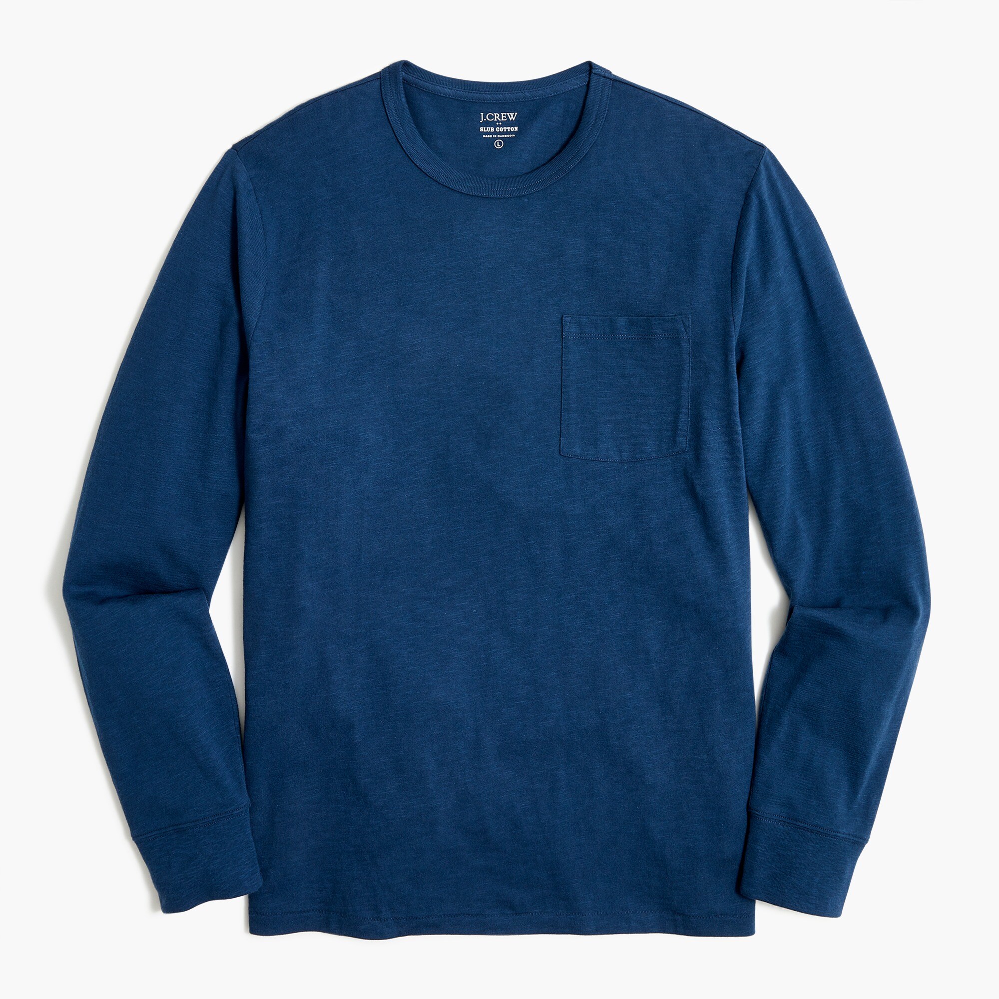 long-sleeve slub cotton pocket tee for men