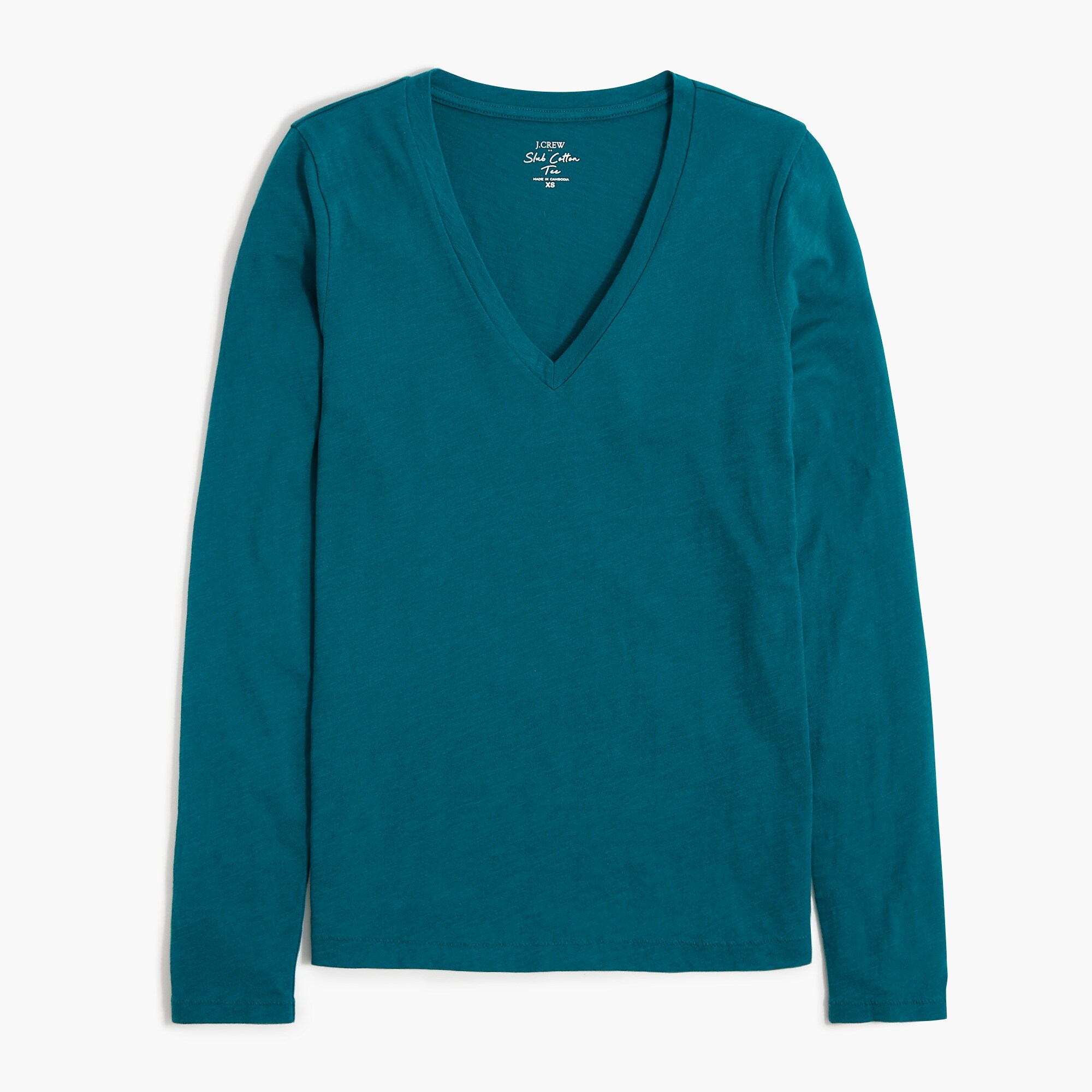 Long-sleeve vintage slub cotton V-neck tee