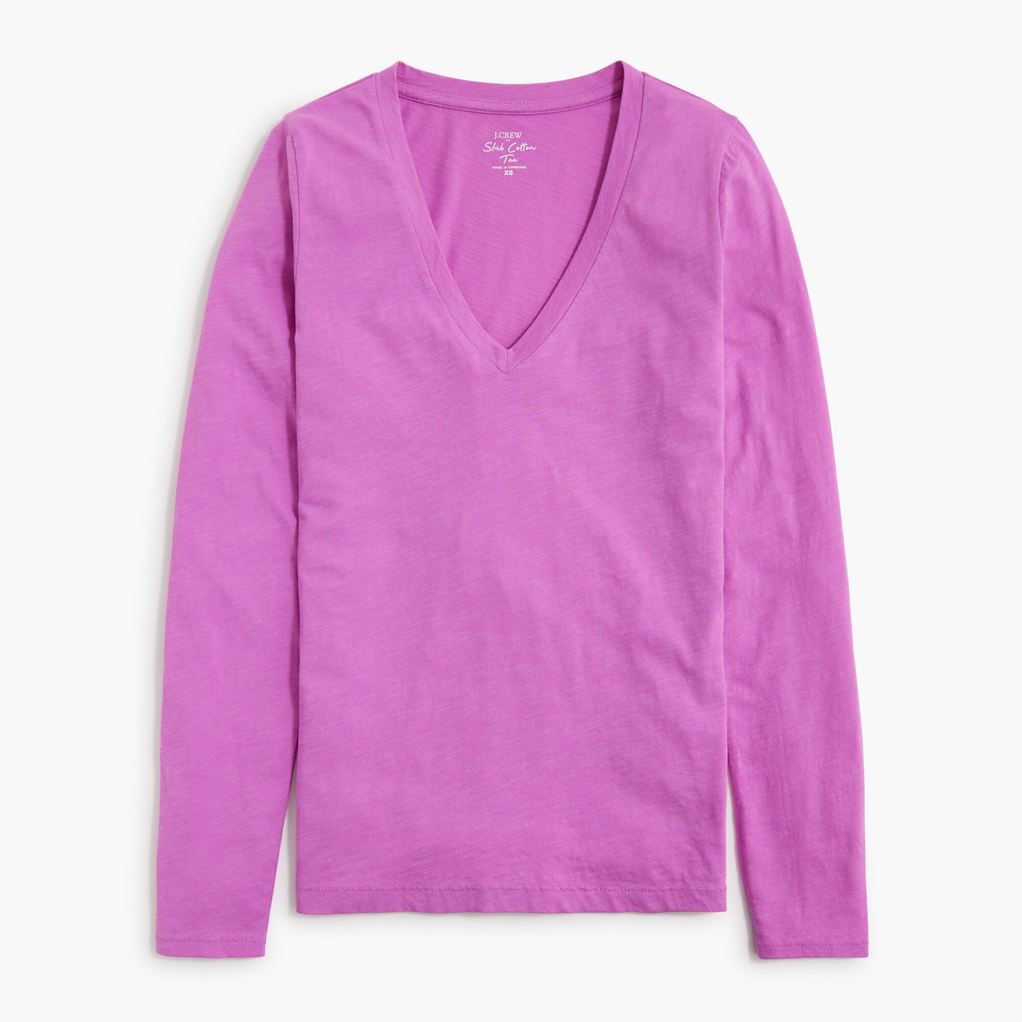 Factory Long sleeve Vintage Slub Cotton V neck Tee For Women