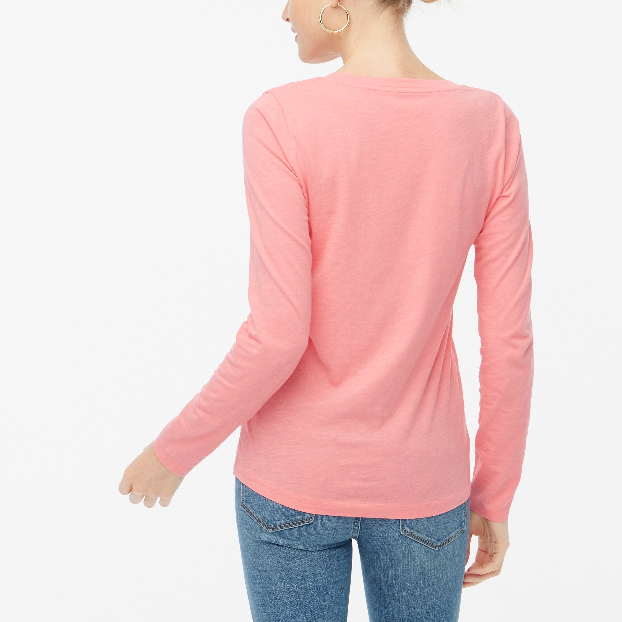 Long-sleeve vintage slub cotton V-neck tee