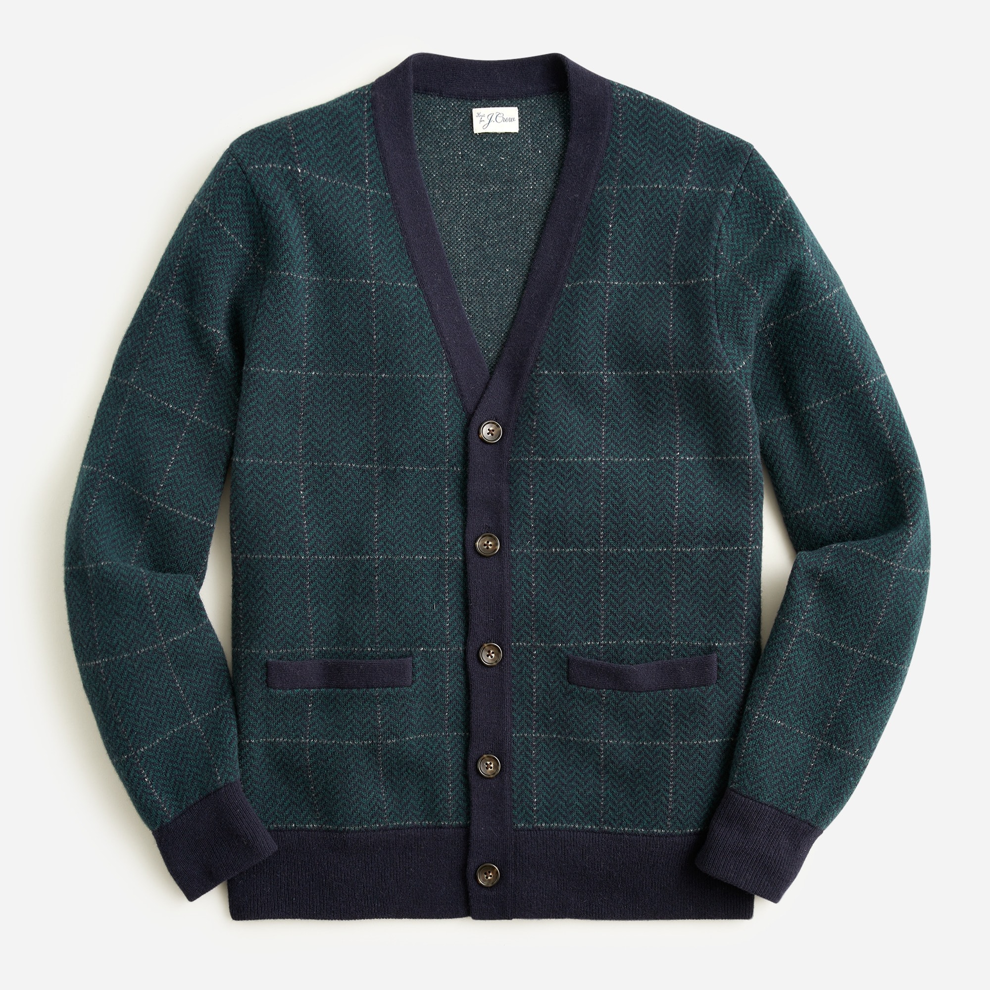 J.Crew: Wool-blend Herringbone Windowpane V-neck Sweater For Men