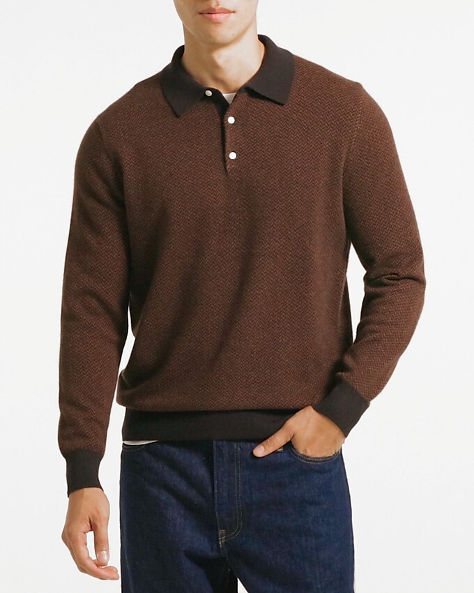Cashmere herringbone jacquard collared sweater