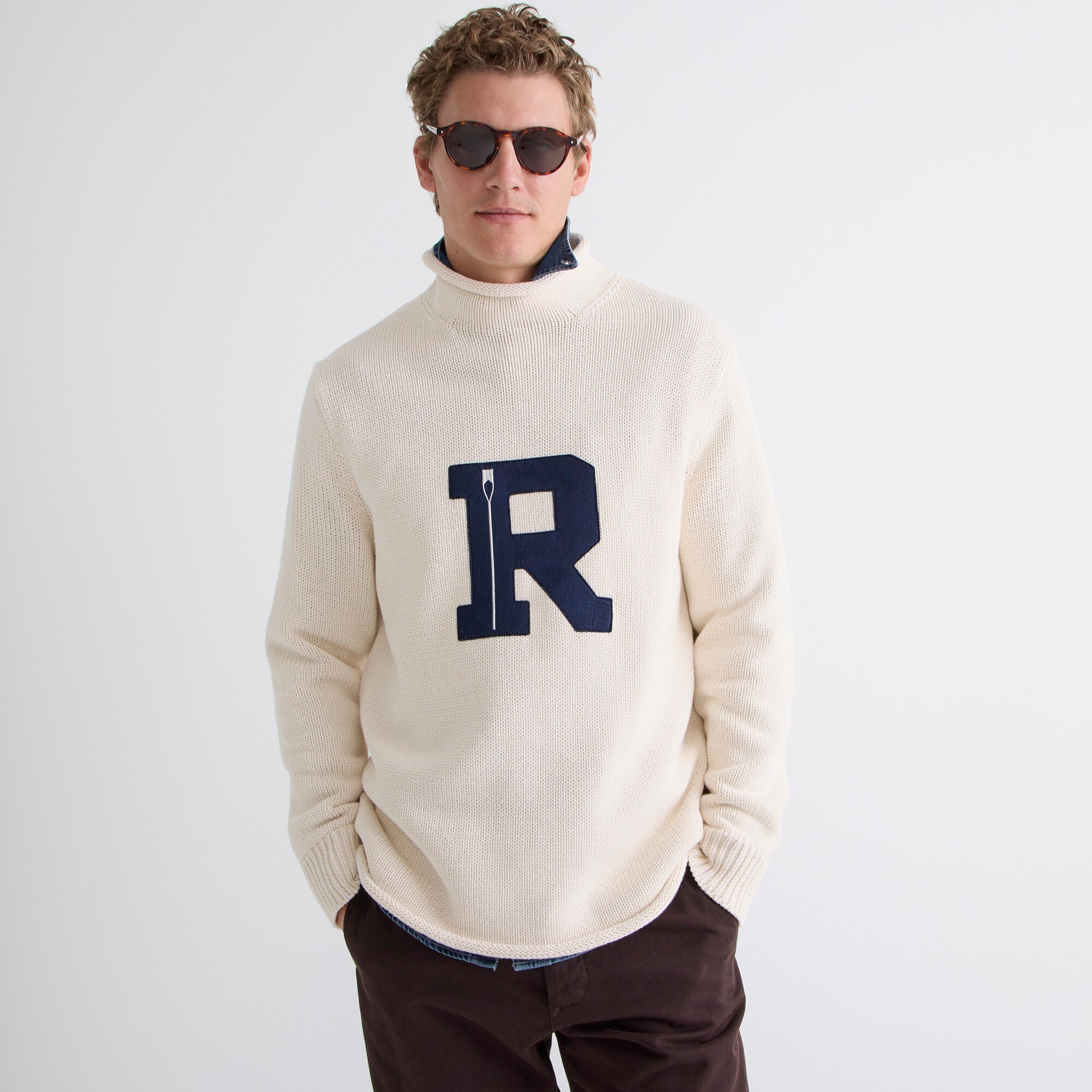 J.Crew Heritage Cotton Rollneck Letter Sweater For Men