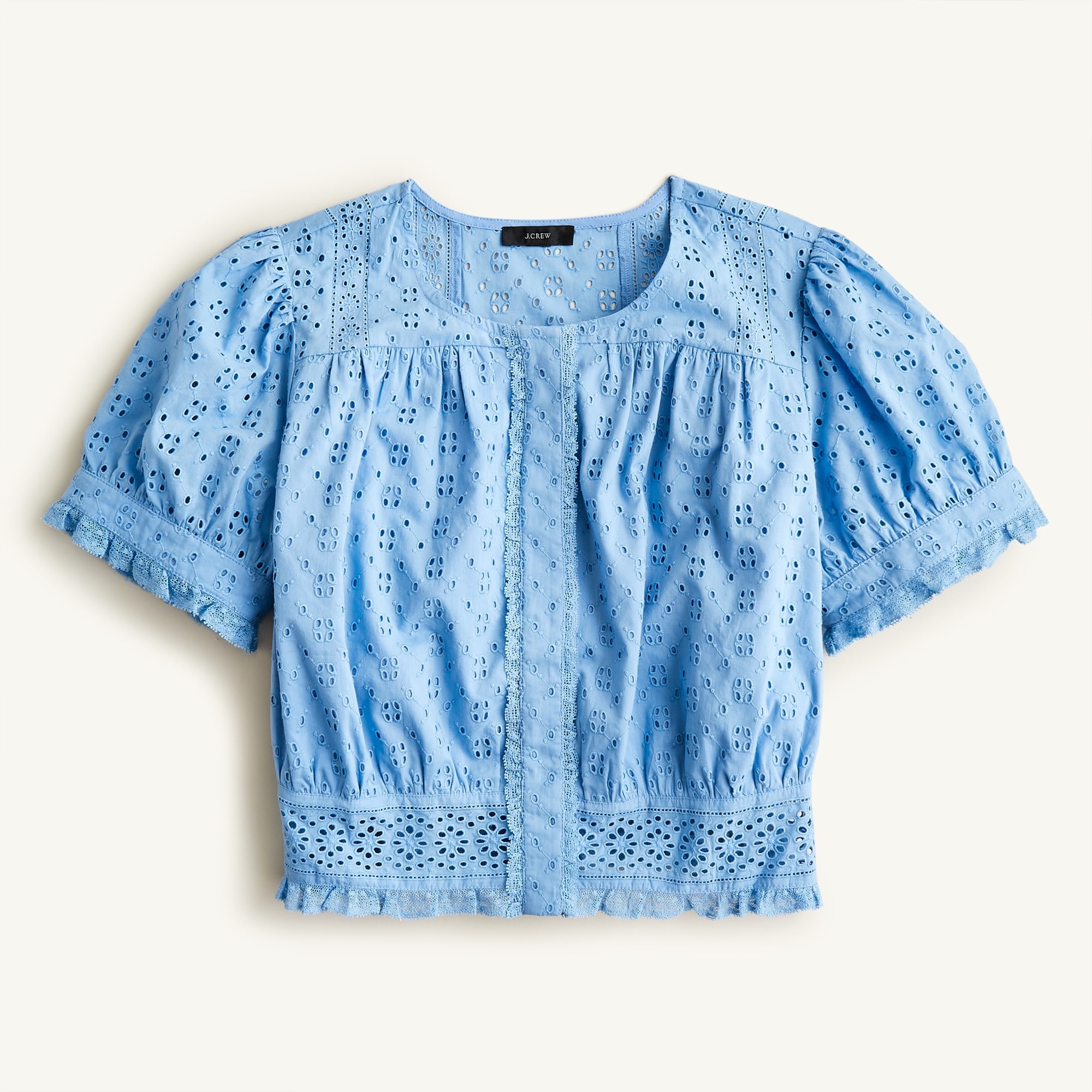 Button-front eyelet cropped top