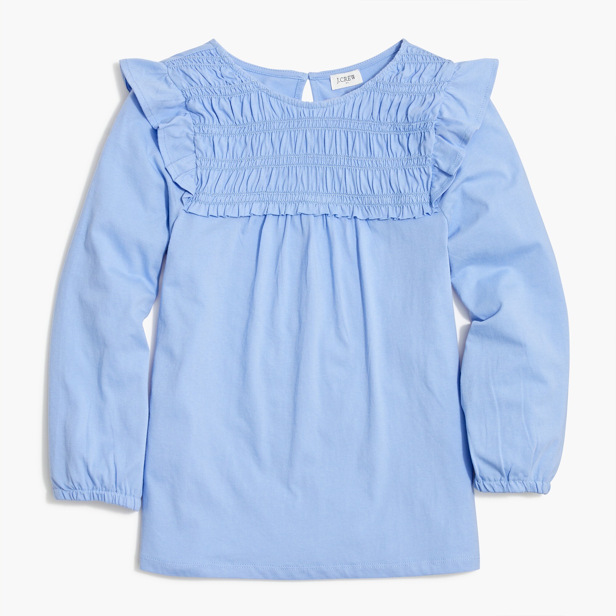Long-sleeve smocked flutter-sleeve top