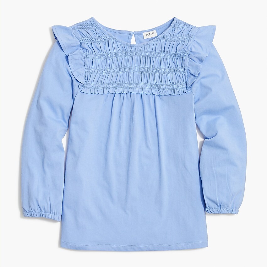 factory: long-sleeve smocked flutter-sleeve top for women, right side, view zoomed