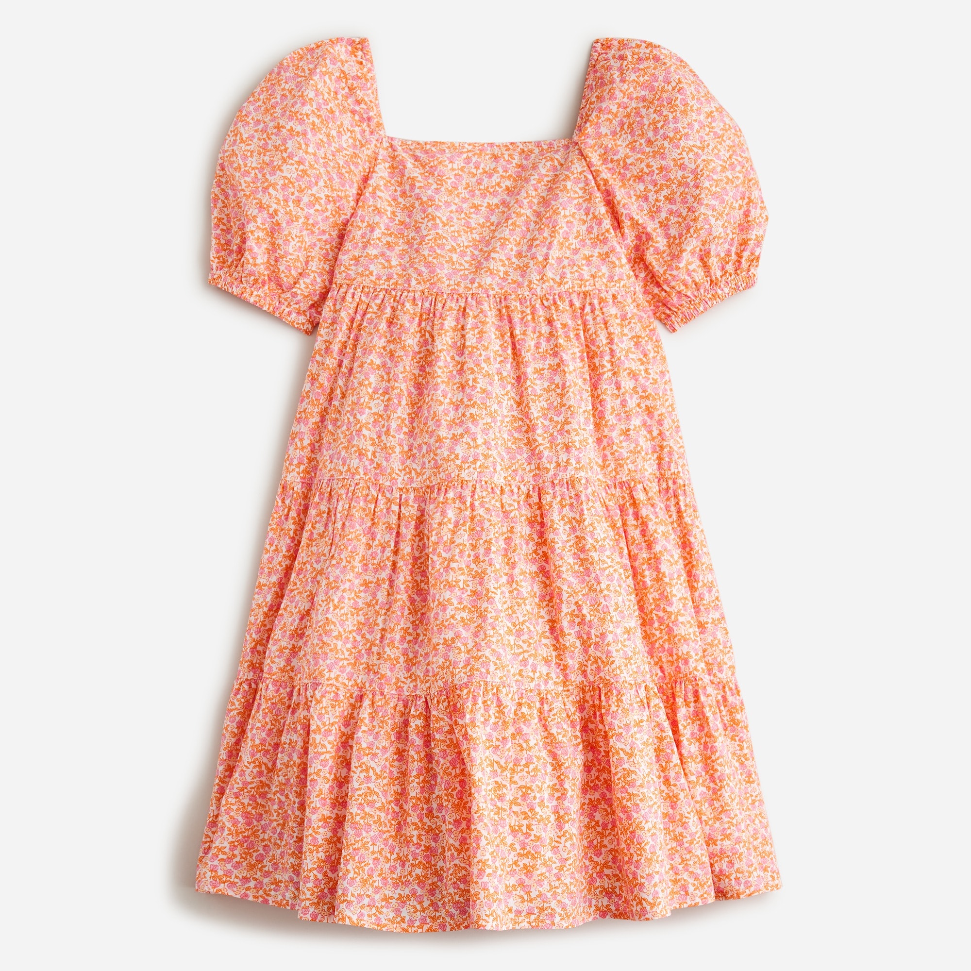  Girls' puff-sleeve tiered dress in floral