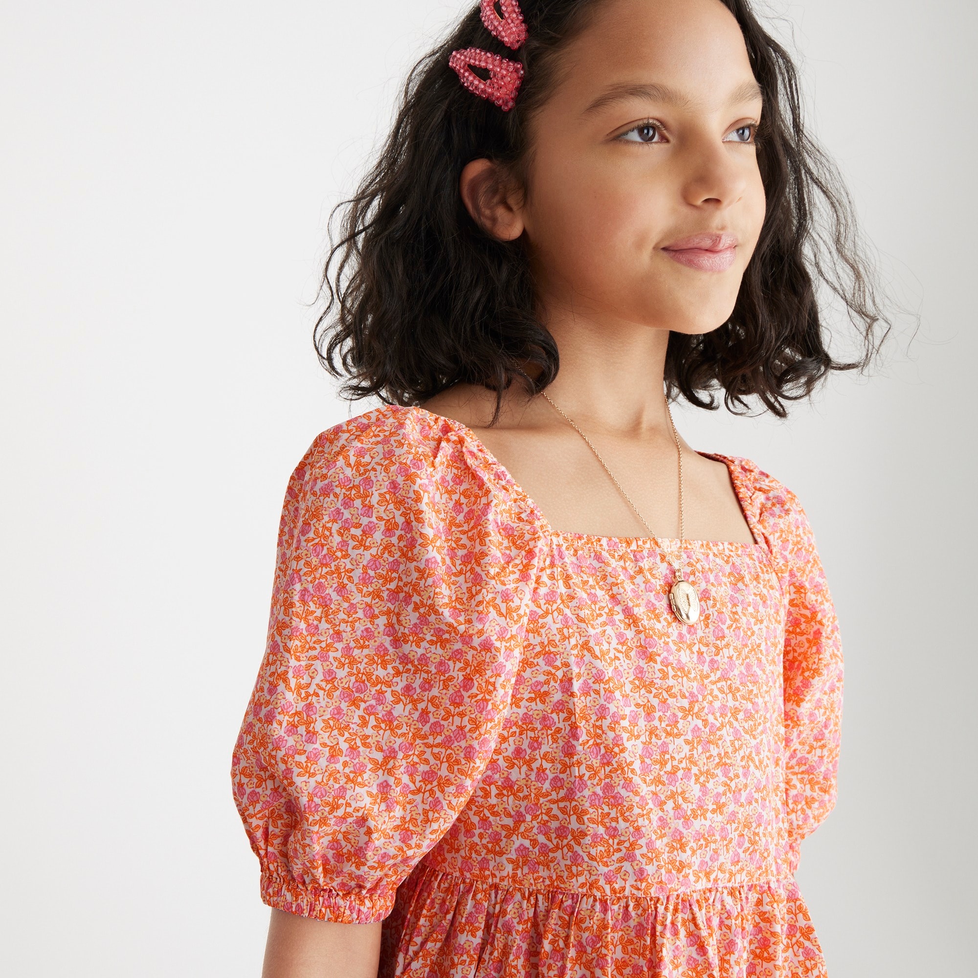j.crew: girls' puff-sleeve tiered dress in floral for girls