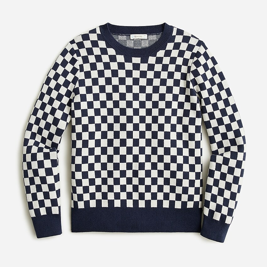 j.crew: kids' checkered cotton crewneck for boys, right side, view zoomed