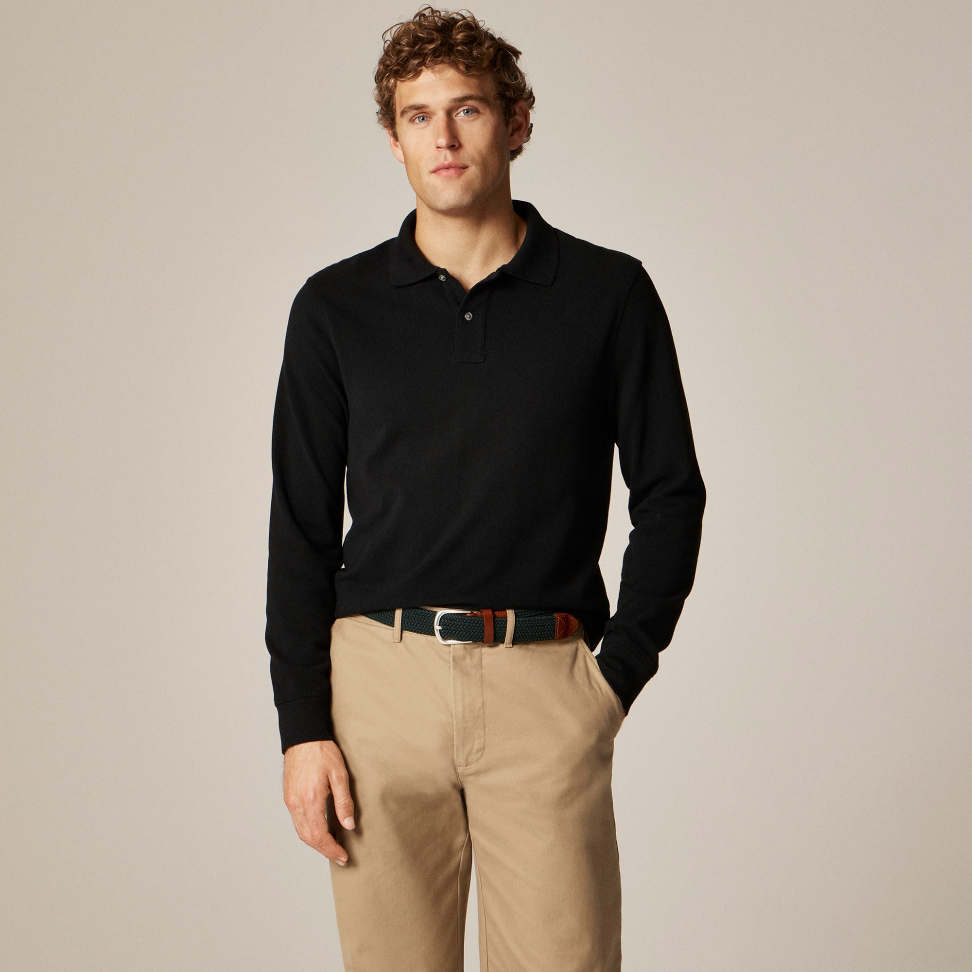  Long-sleeve classic piqu&eacute; polo shirt