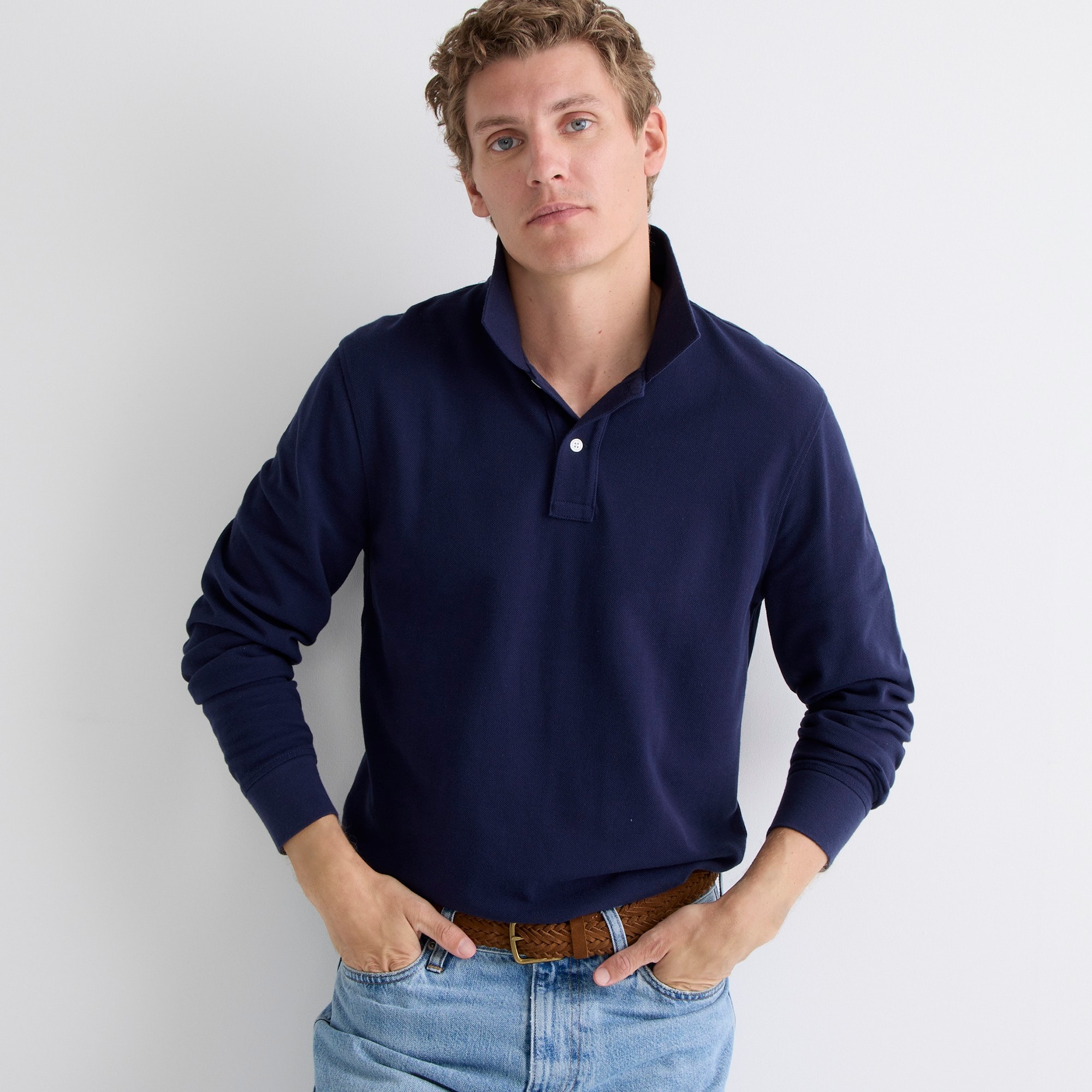 mens Slim long-sleeve classic piqu&eacute; polo shirt