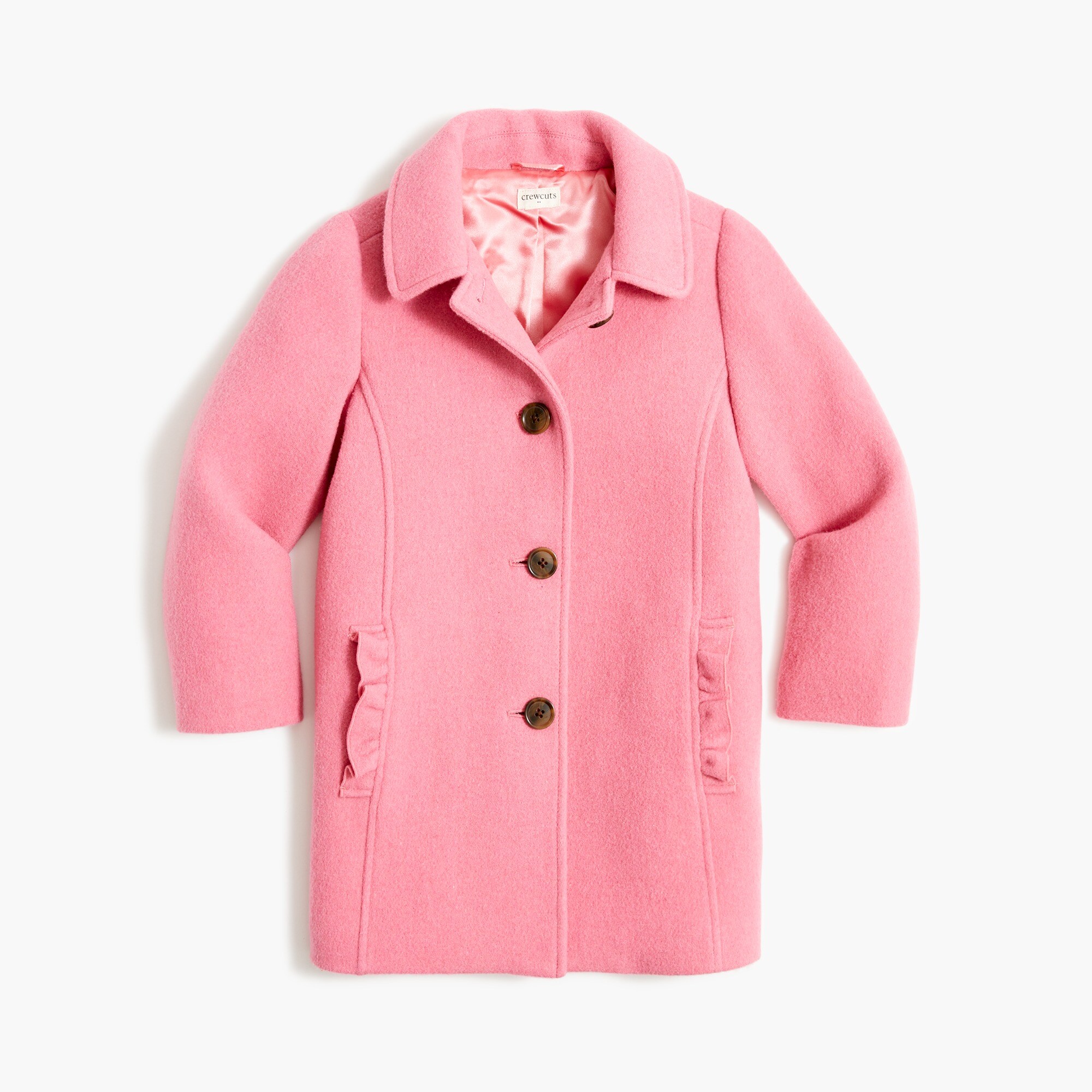 Girls' ruffle-pocket wool-blend coat