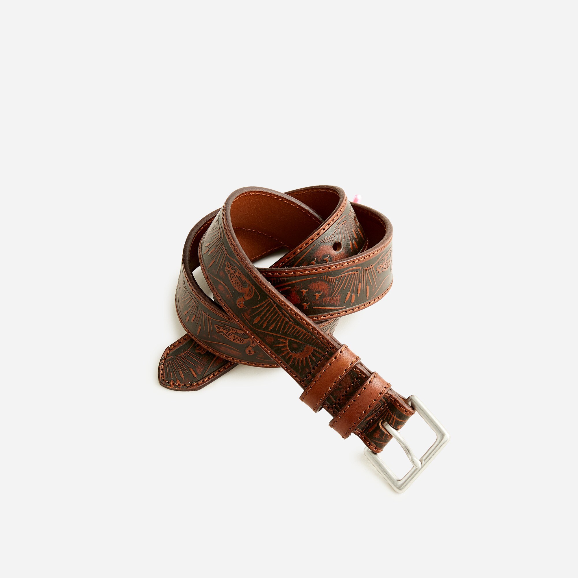 Embossed Leather Belt - Brown