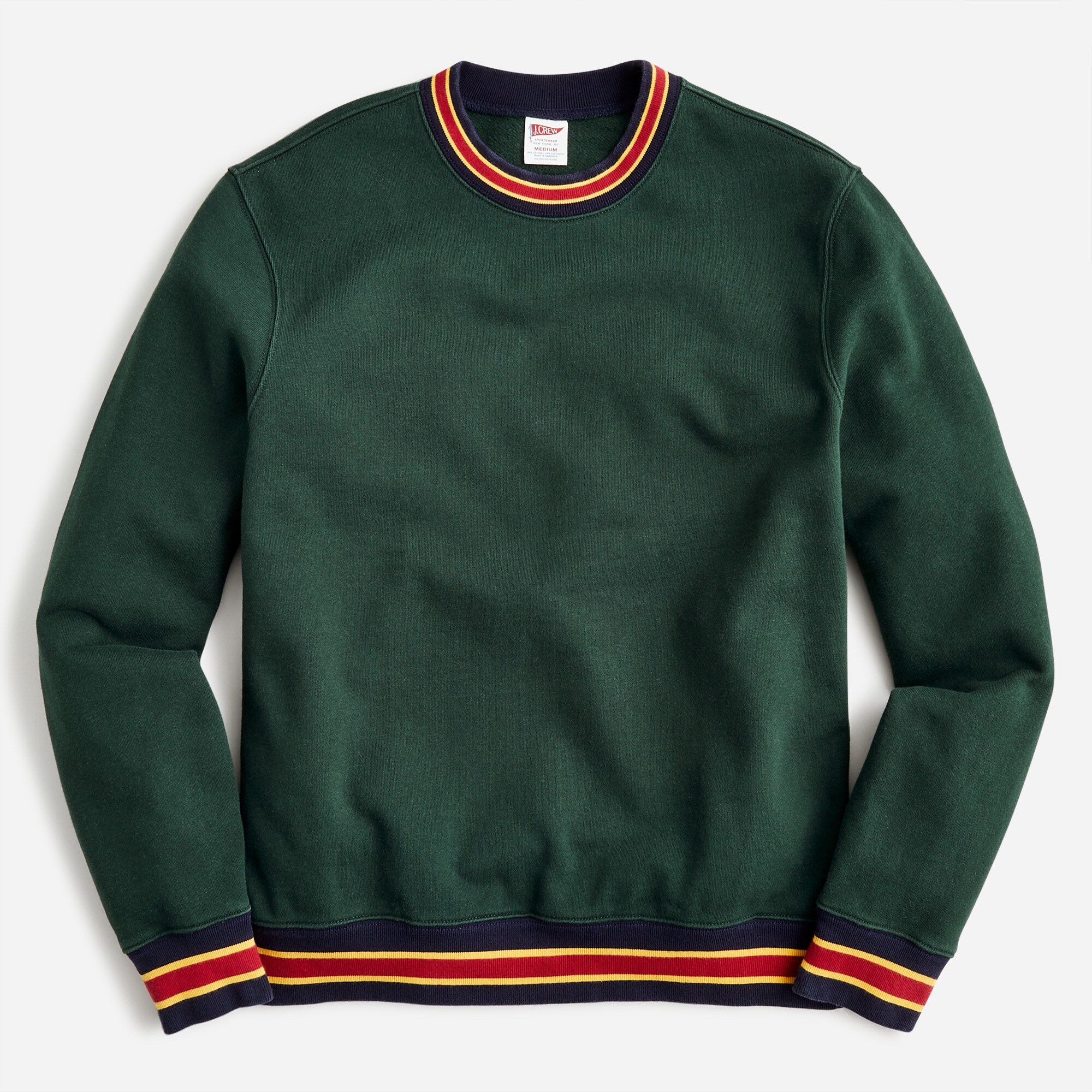 Heritage 14 oz. fleece crewneck with striped trim