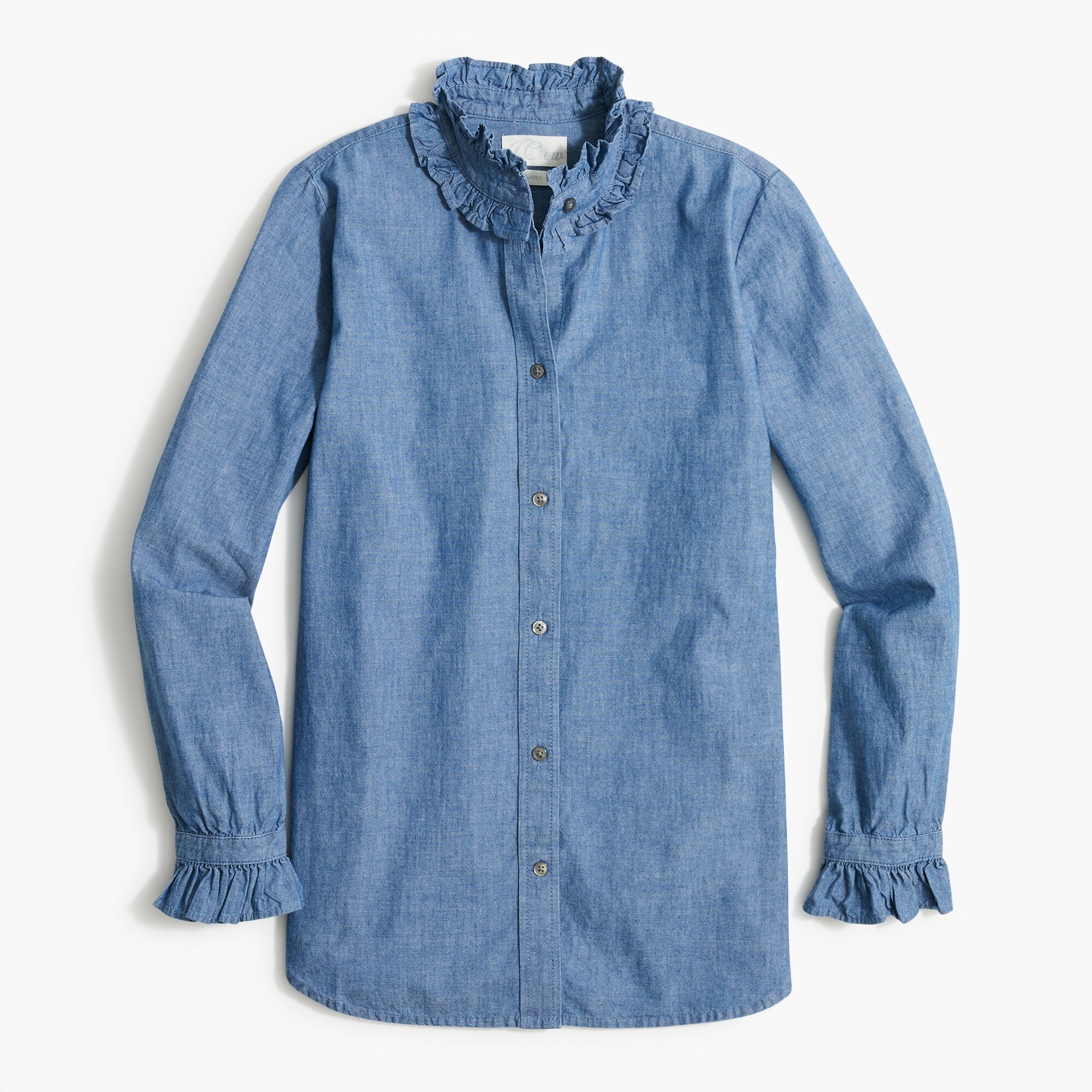 Ruffleneck chambray shirt