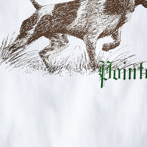 Long-sleeve made-in-the-USA pointer graphic T-shirt WHITE POINTER GRAPHIC long-sleeve made-in-the-usa pointer graphic t-shirt for men