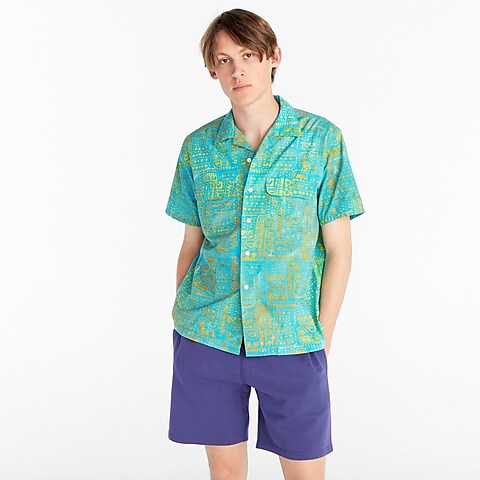 mens BEAMS PLUS open-collar short-sleeve shirt in batik print