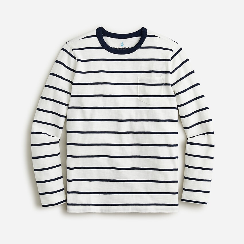 j.crew: kids' long-sleeve t-shirt in navy stripe for boys, right side, view zoomed
