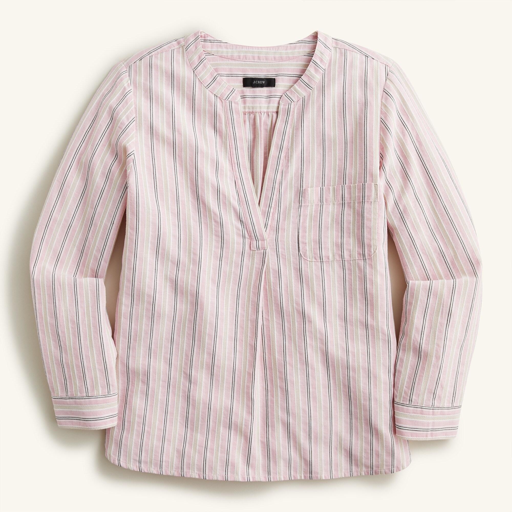 W)LS VEE NECK POPOVER SHIRT POPLIN V-neck Cotton Poplin Long