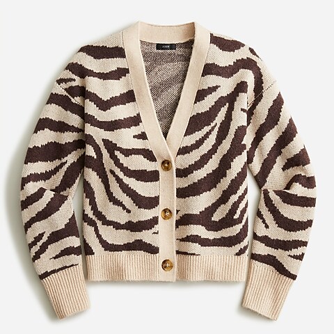  Ribbed V-neck cardigan sweater in zebra stripe