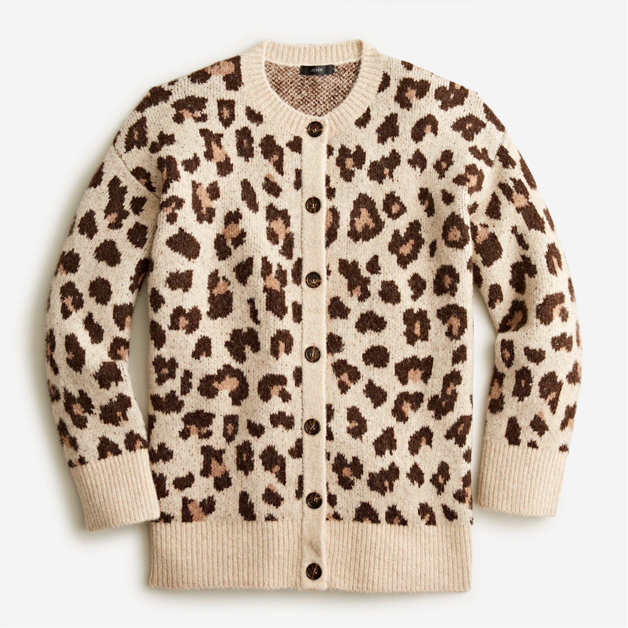 Oversized cardigan sweater in leopard print
